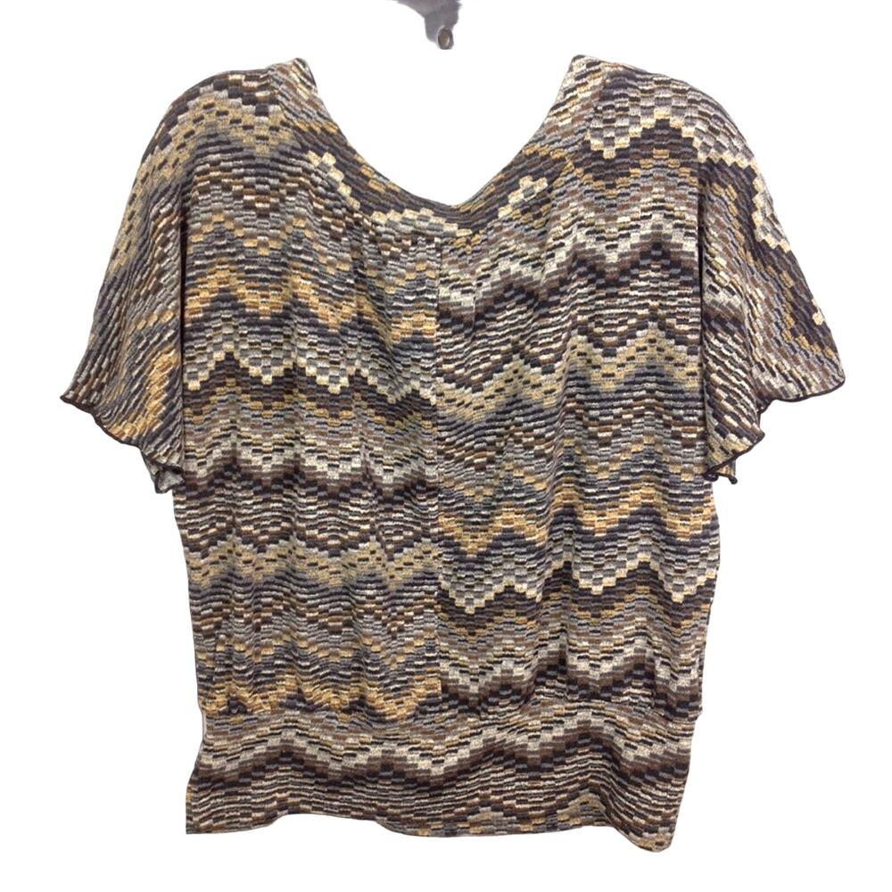 AB Studio Chevron Short Sleeve Pullover Top Blouse Size M - Picture 2 of 9